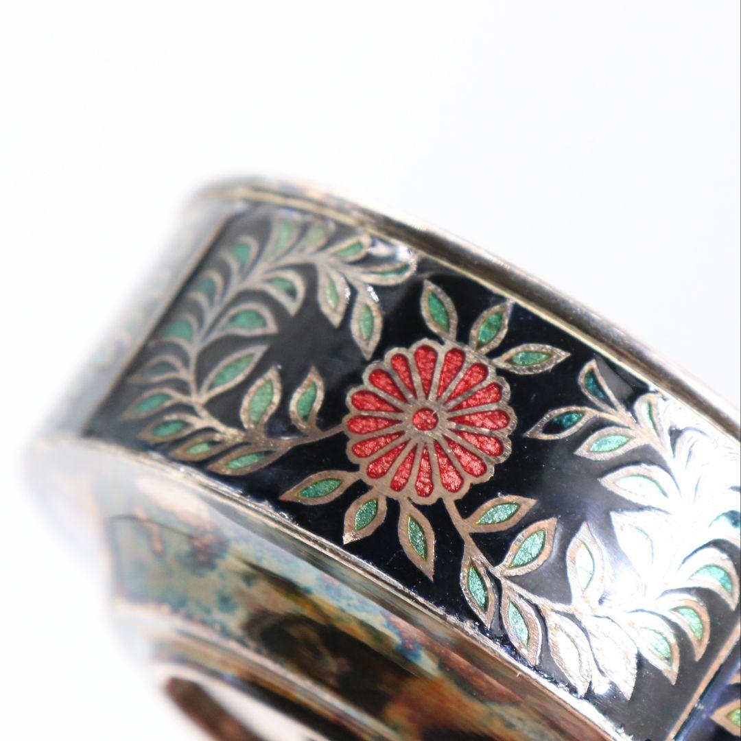 金城向田製 七宝焼 唐草文銀盃 純銀刻印 約72g　M829　N1