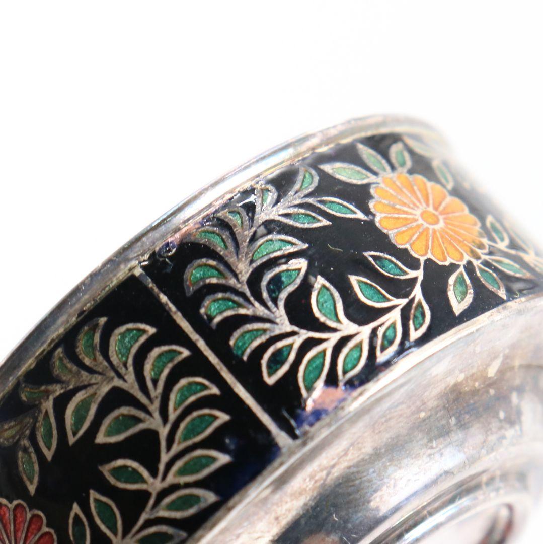 金城向田製 七宝焼 唐草文銀盃 純銀刻印 約72g　M829　N1