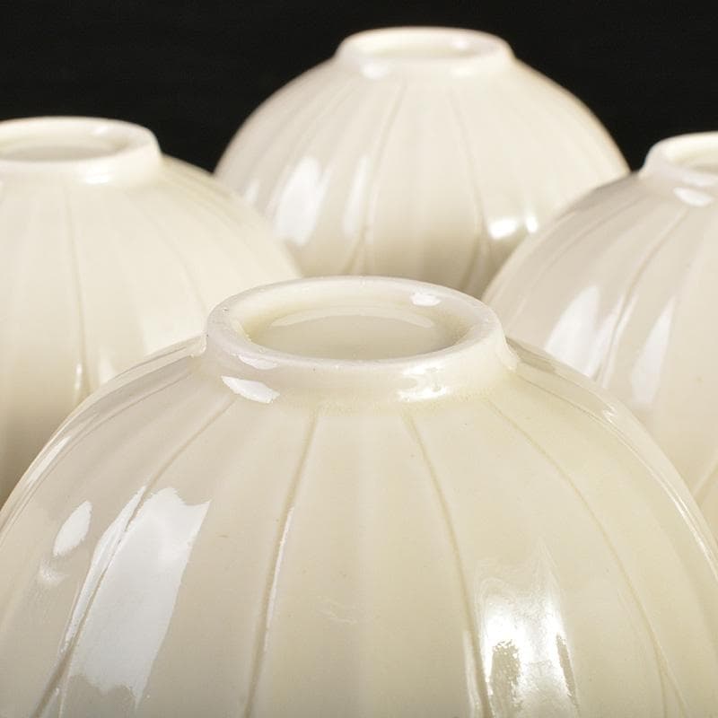 中国　徳化窯白磁　蓮弁刻　煎茶碗　盃　五客　M　8795E