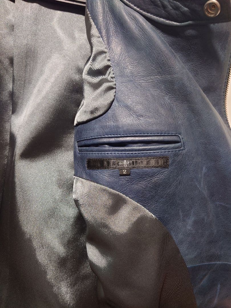 ネイビー レザー シングルライダースジャケット サイズ2 ※値下げ交渉可