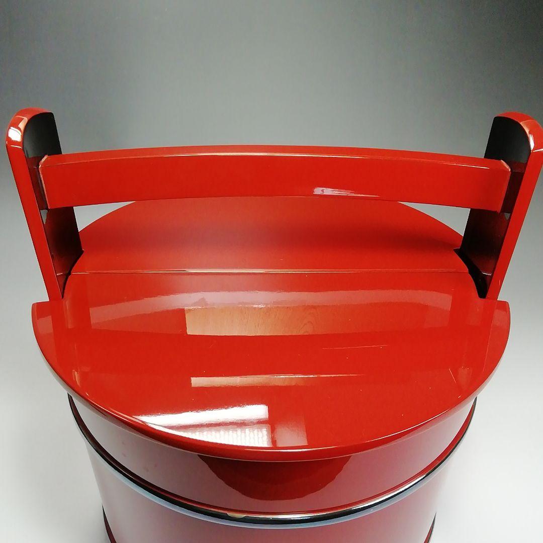 Ｓ４７３　水指　『輪島塗　朱銀箍　手桶水指』『塗師　高崎秋峰』『朱塗』　共箱