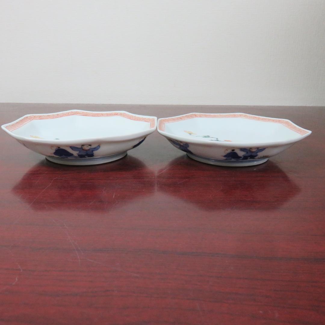 伊万里 錦八角皿 中皿 歪み 極上品 その1 ザクロ 果実 明治