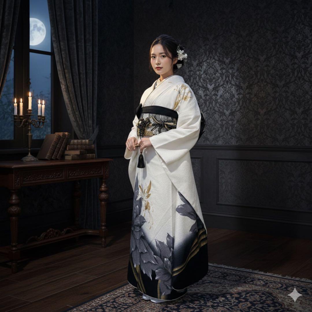 美品　白地　大柄　染分け　金彩　逸品　振袖　フルセット 振り袖