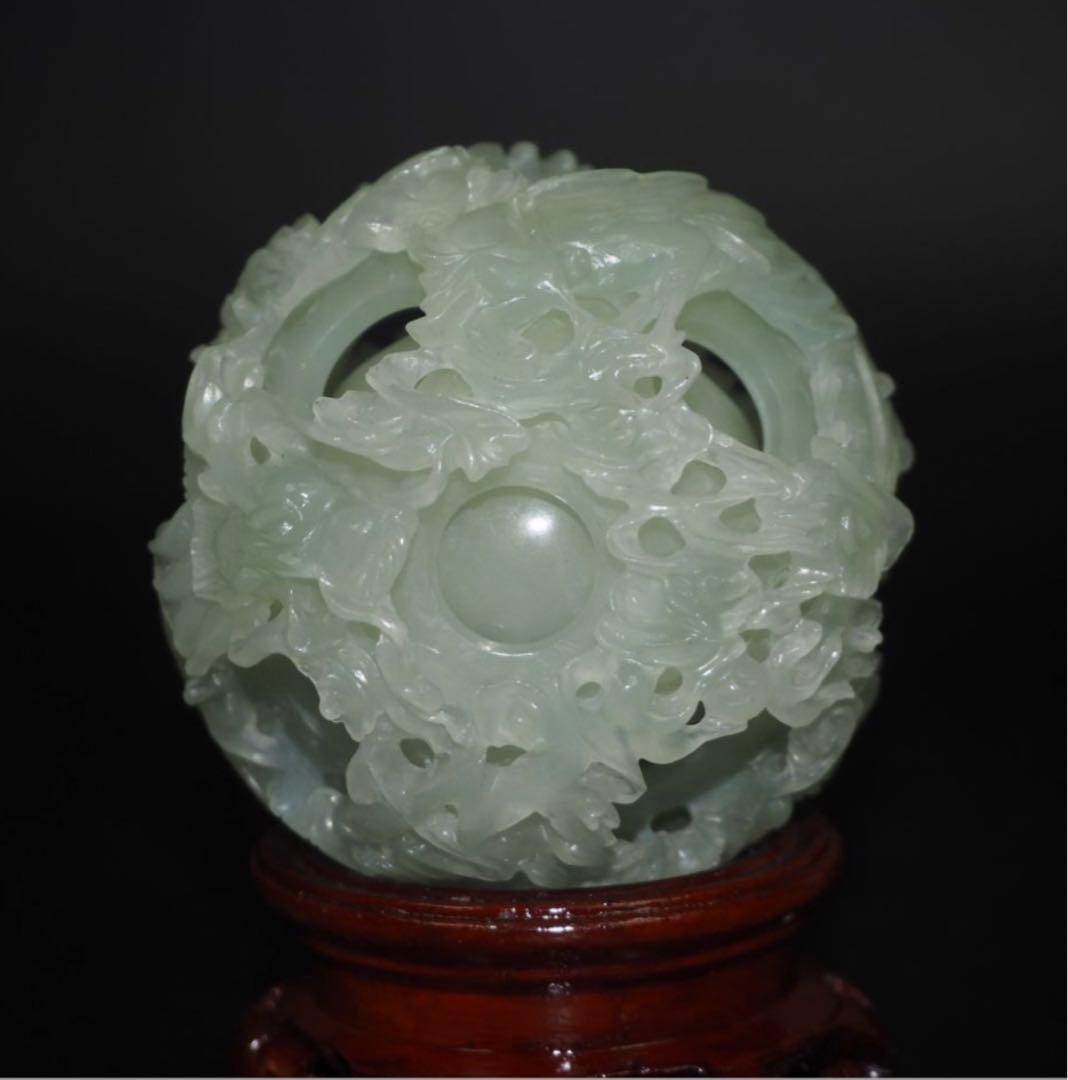 送料無料　砡　龍鳳彫刻　細密透彫り天球　7層 　珍品置物　中国古玩