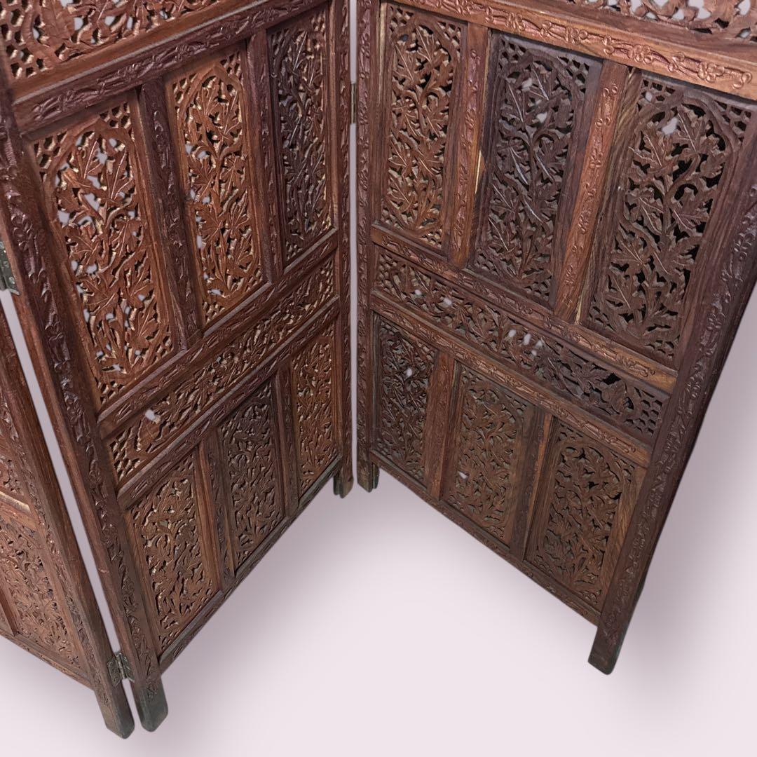 【希少】シーシャムウッド パーテーション 衝立 4連 アンティーク アジアン