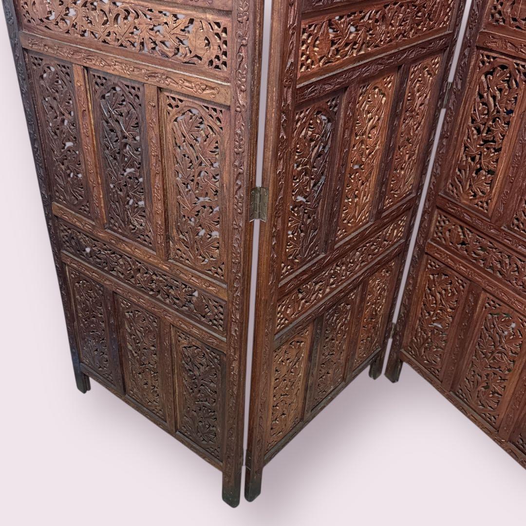 【希少】シーシャムウッド パーテーション 衝立 4連 アンティーク アジアン