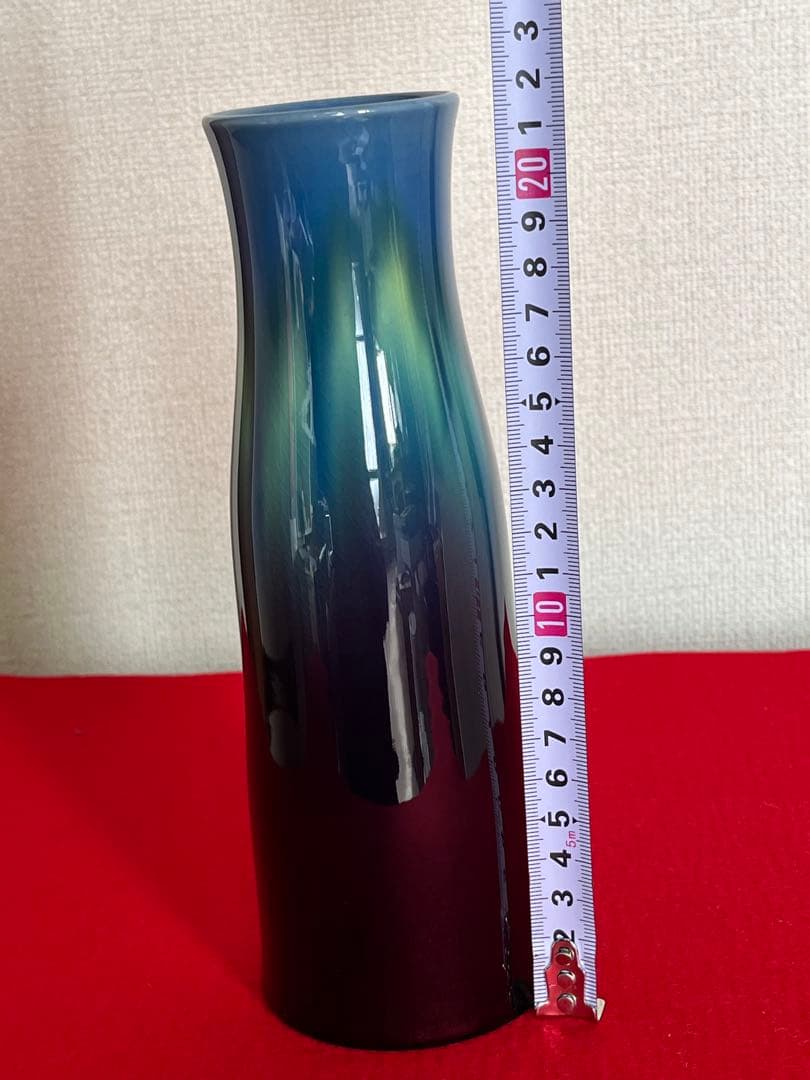 【美品】柳雨軒 三代 人間国宝 徳田八十吉 碧明釉 花入 T246