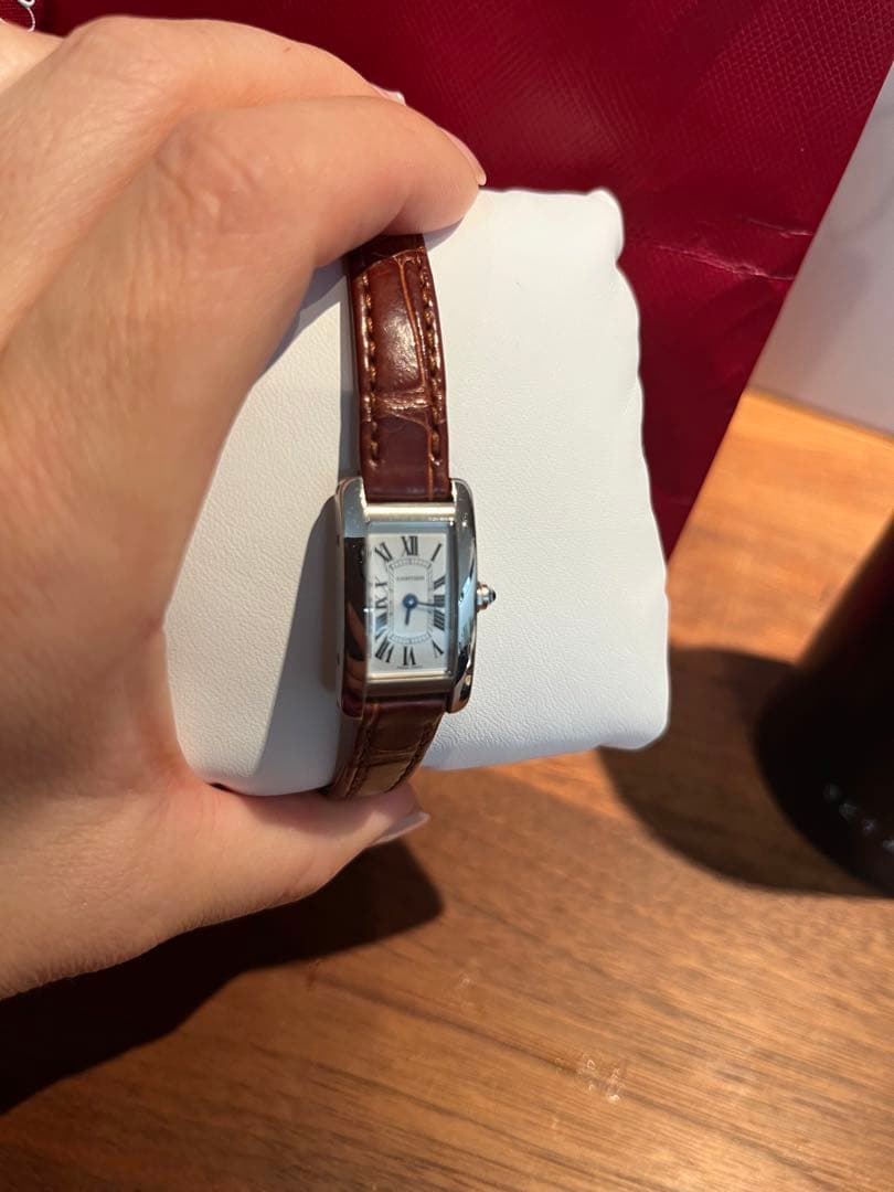 国内百貨店　直営店購入　カルティエ　タンクアメリカン　フランス製ベルト　電池交換