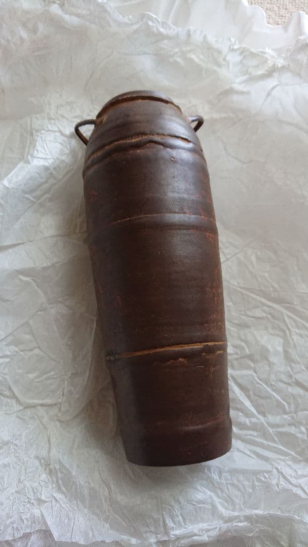 二代 須賀松園 氏作 蠟型 鋳造 素文 花生 共箱入り