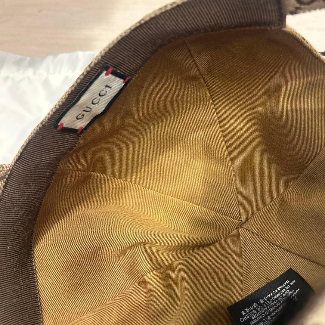 GUCCI ベースボールキャップ　GG柄レザーロゴワッペン　sizeL