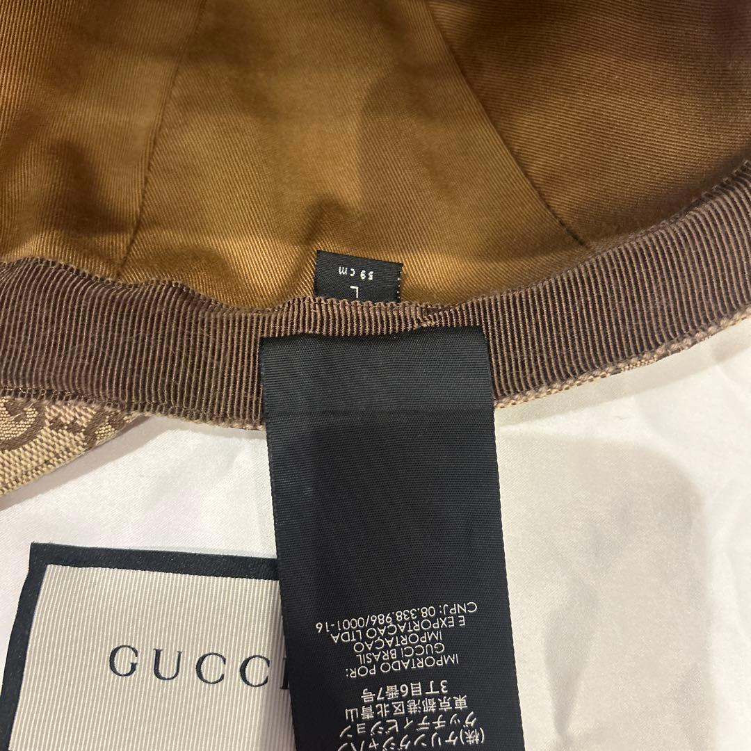 GUCCI ベースボールキャップ　GG柄レザーロゴワッペン　sizeL