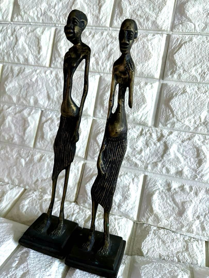 アフリカ部族金属彫刻像／アンティーク品　真鍮オブジェ
