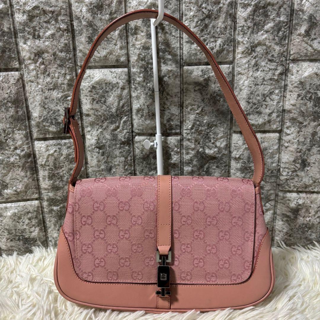 【激レア 良品】グッチ　ワンショルダーバッグ　ジャッキー　GG柄　ピンクベージュ