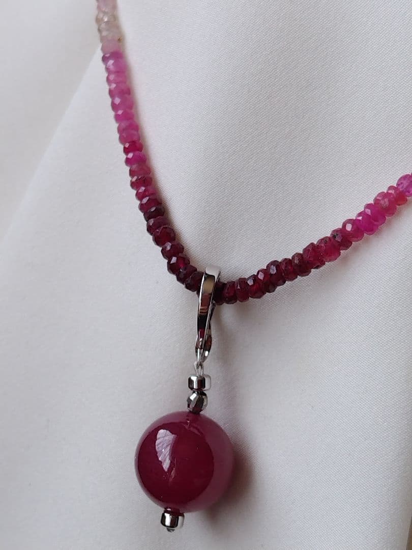 【鑑別書】ルビー(処理石) トップ付き、ルビーのネックレス