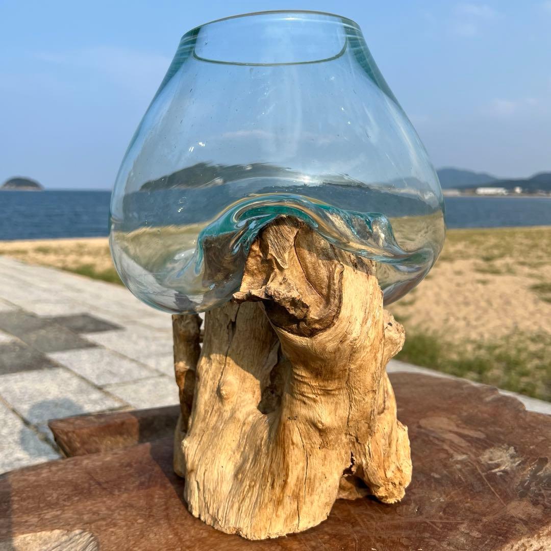 流木ガラスオブジェ特大G 花瓶 金魚鉢 テラリウム フラワーポット 水槽 アート