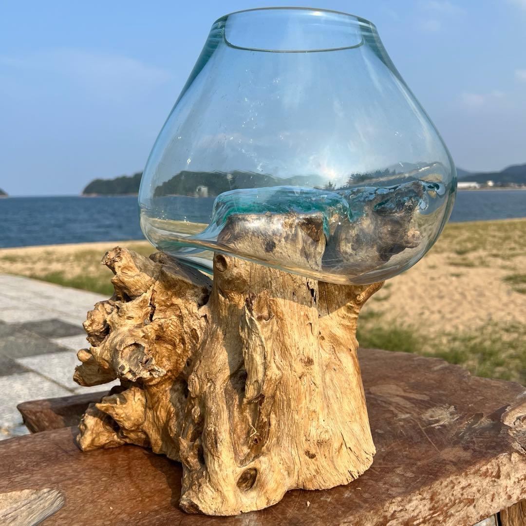 流木ガラスオブジェ特大G 花瓶 金魚鉢 テラリウム フラワーポット 水槽 アート