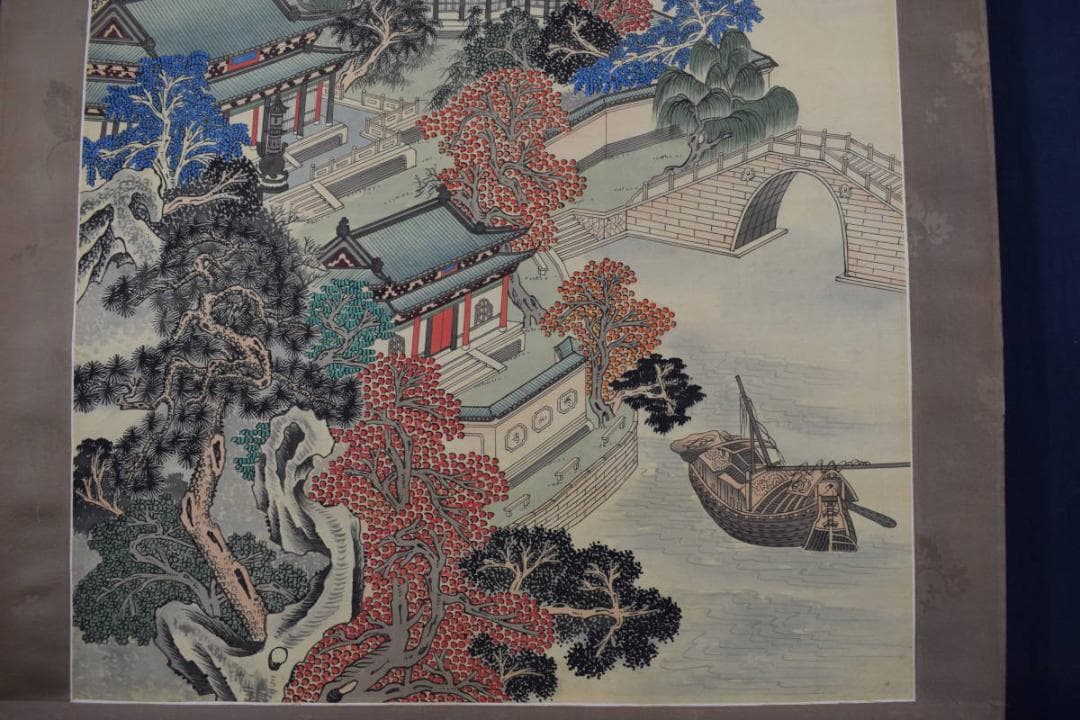 【複製】作者不詳/寒山寺風景画賛/工芸品/掛軸☆宝船☆Y-229　JM