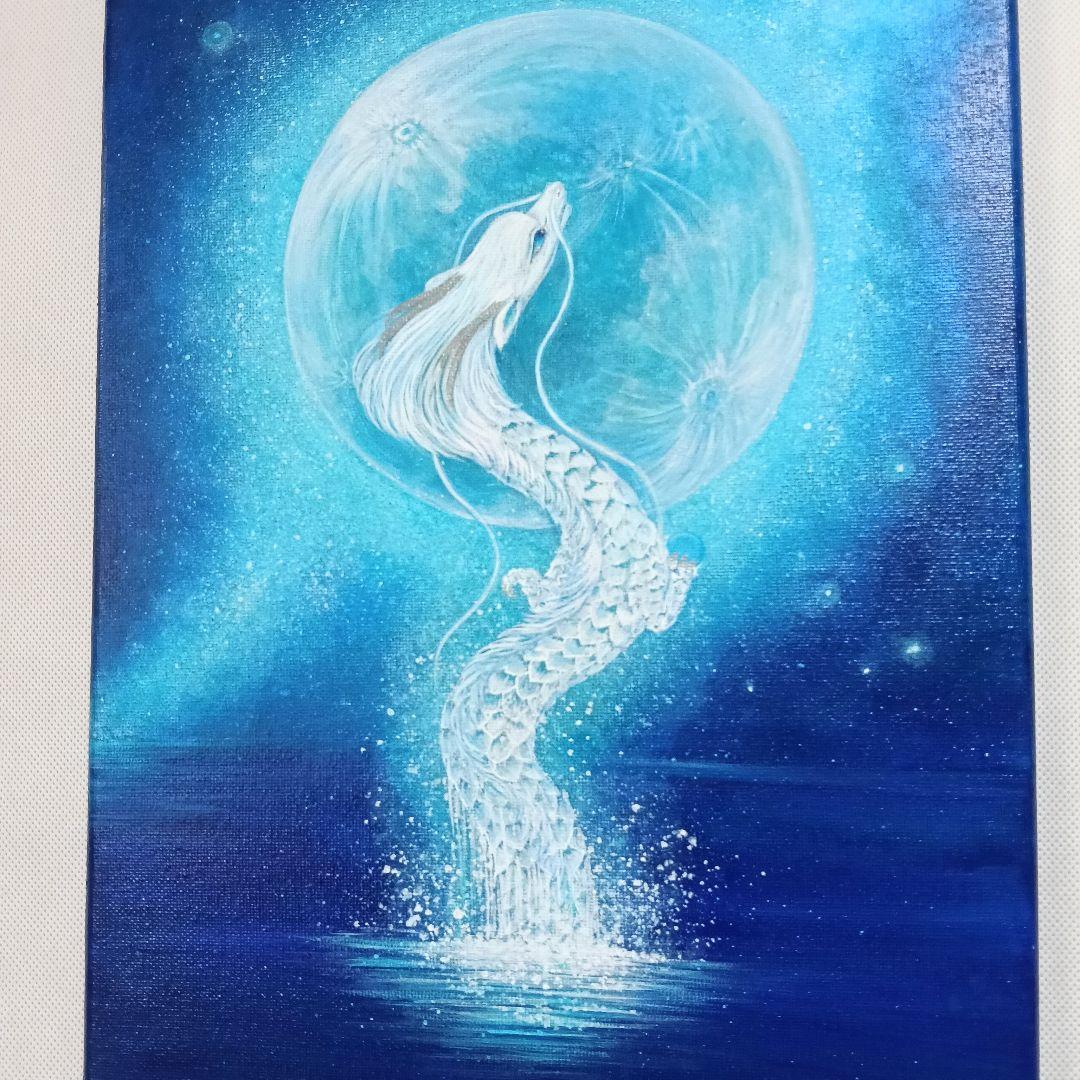 No.546 大きめF4 水から出る龍　昇り龍　アクリル画　原画　龍神絵画