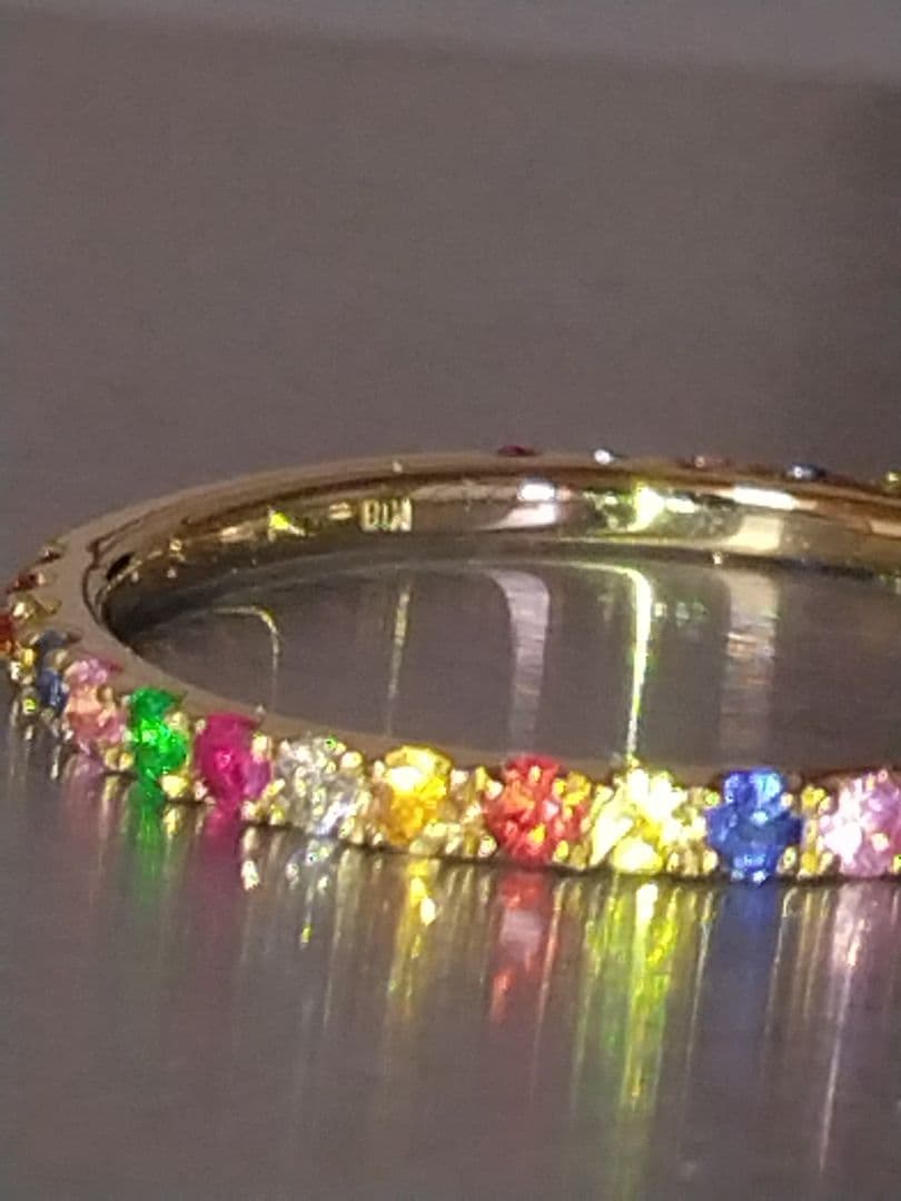 K18ゴールド ダイヤモンド&マルチカラー宝石 エタニティリング