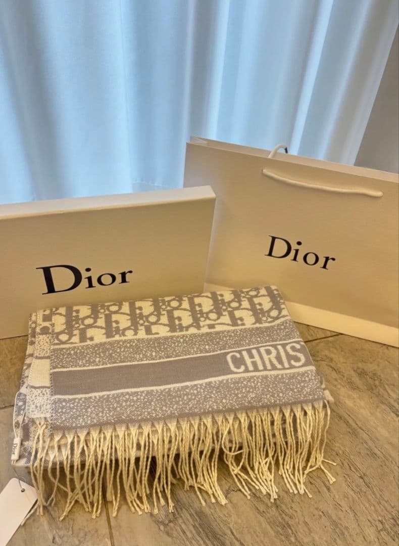 メル29609様Christian Dior ロゴ ストール グレー系 フリンジ