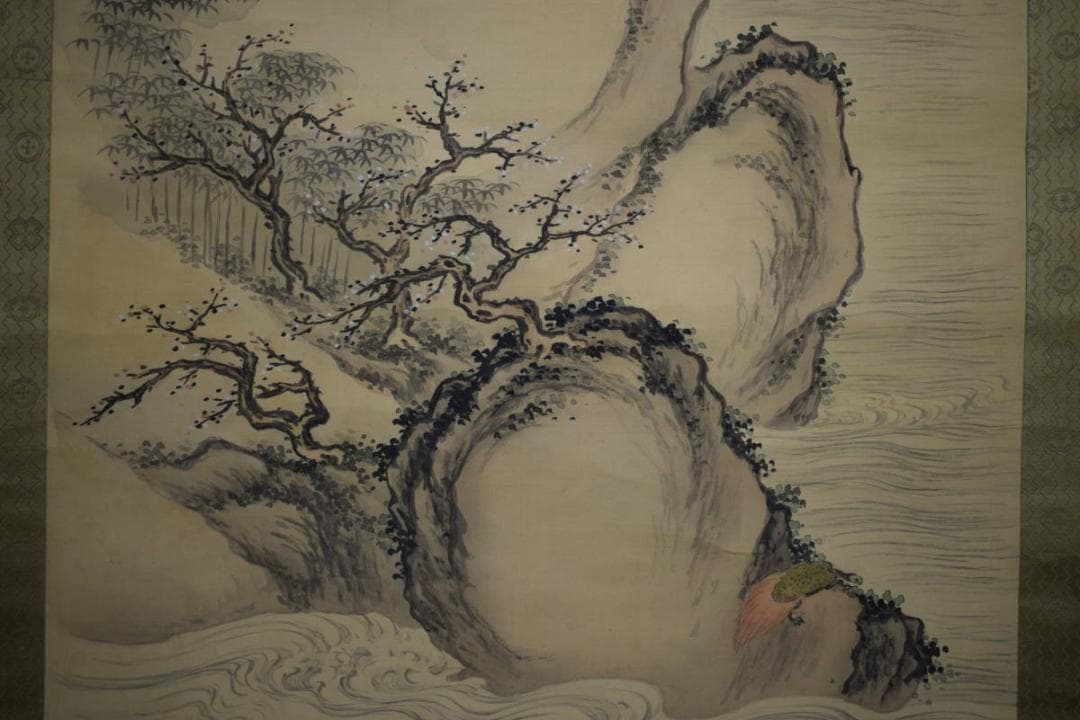 真作/上田丹崖/山水画賛/布袋屋掛軸HG-3