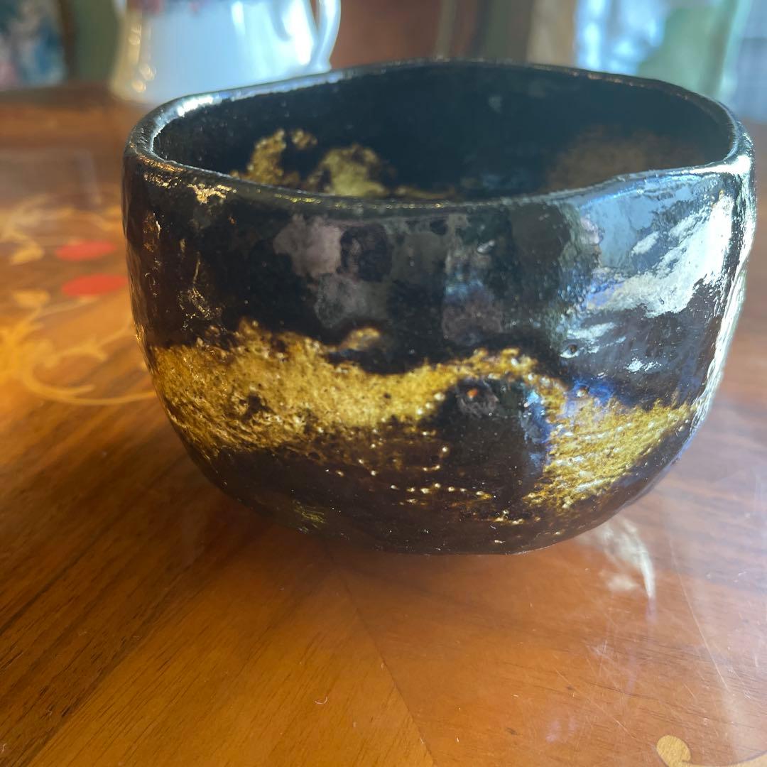 黒金の茶碗　茶道具 楽茶碗（らくちゃわん） 茶碗 黒楽 上 松楽