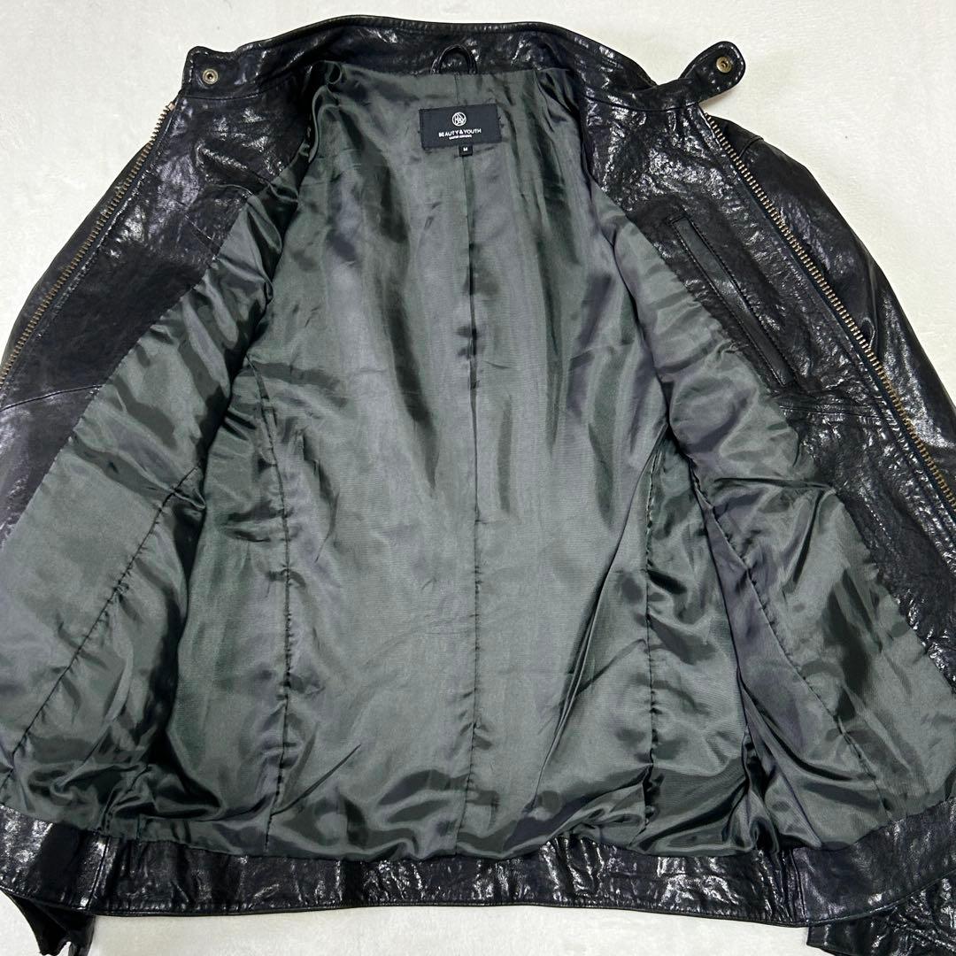 美品B&Yユナイテッドアローズ 羊革 ラムレザー シングルライダースジャケットM