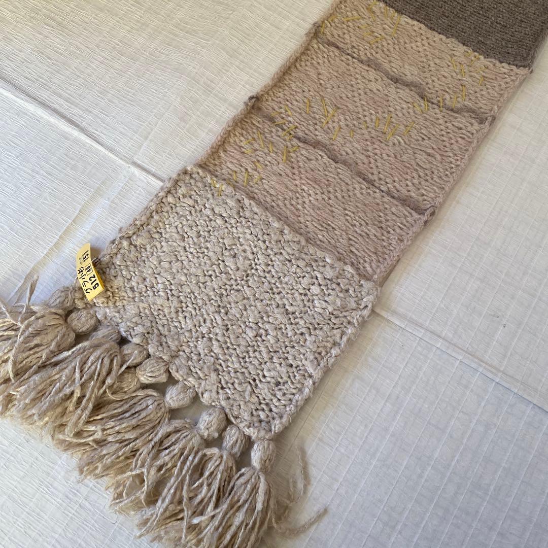 GASA ニットパッチワーク　マフラー　ベージュ系