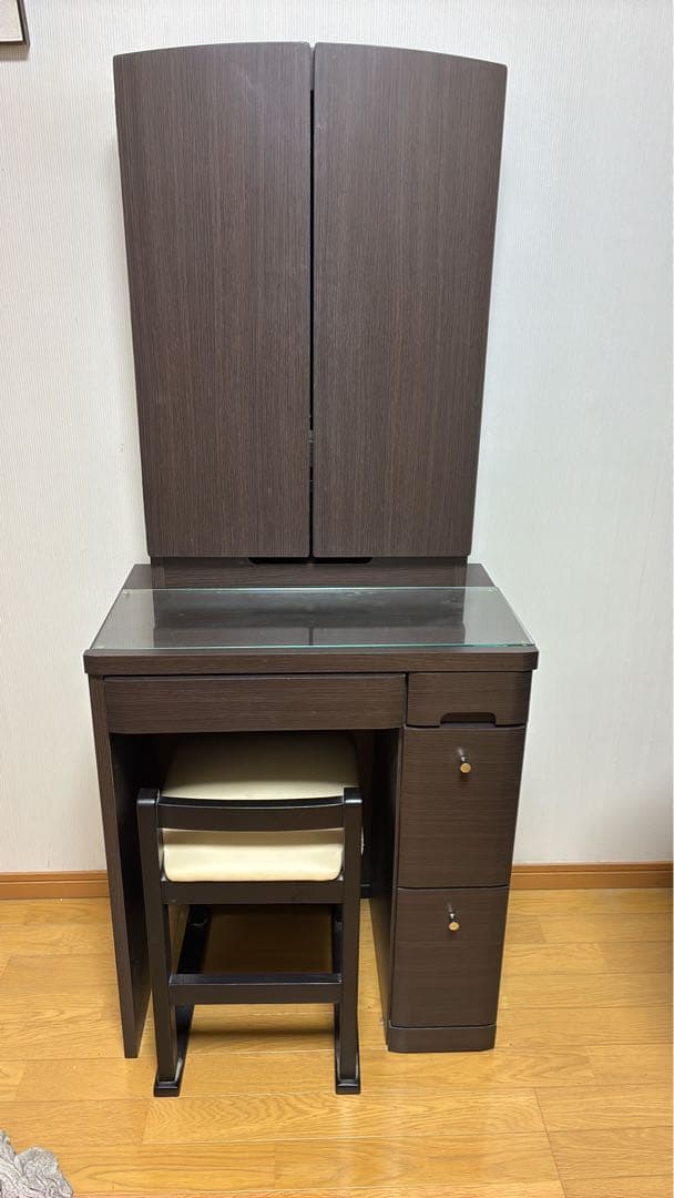 ダークブラウン ドレッサー・鏡台 三面鏡付き