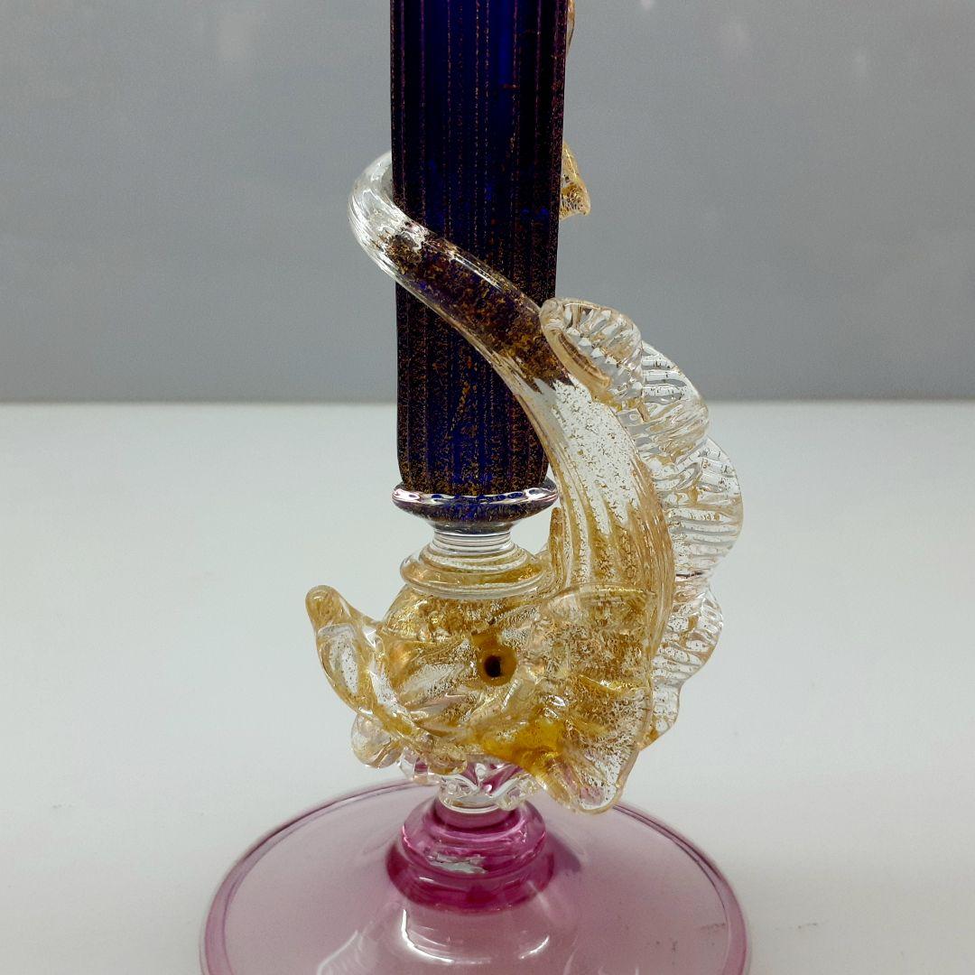 MURANO ムラノ 双耳飾り 金彩 ドルフィン モチーフ ピンク グラス