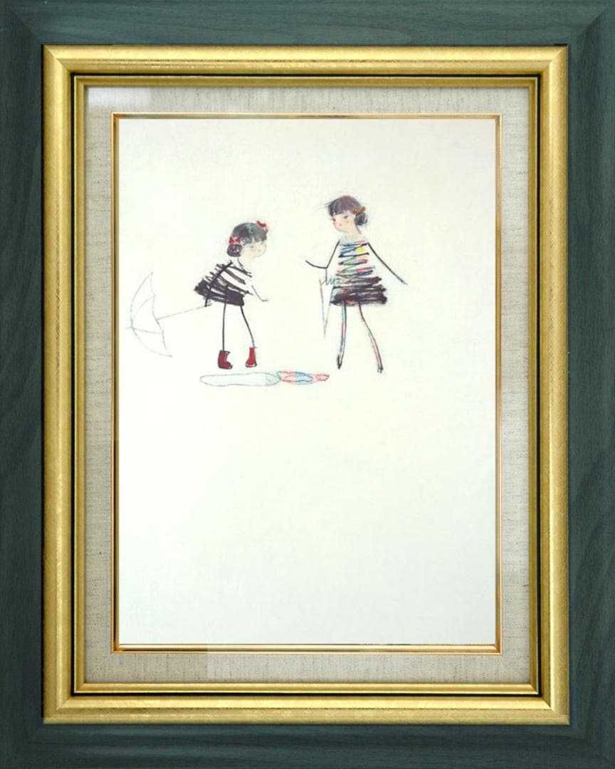 油絵 絵 絵画インテリア 額付(銀) F4-040314 子供たち 雨あがり