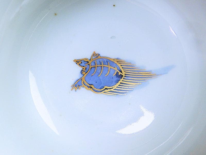 古伊万里　紗綾形紋に金唐草　丸紋に松竹梅の図　大振蓋茶碗　E807AS-CNy