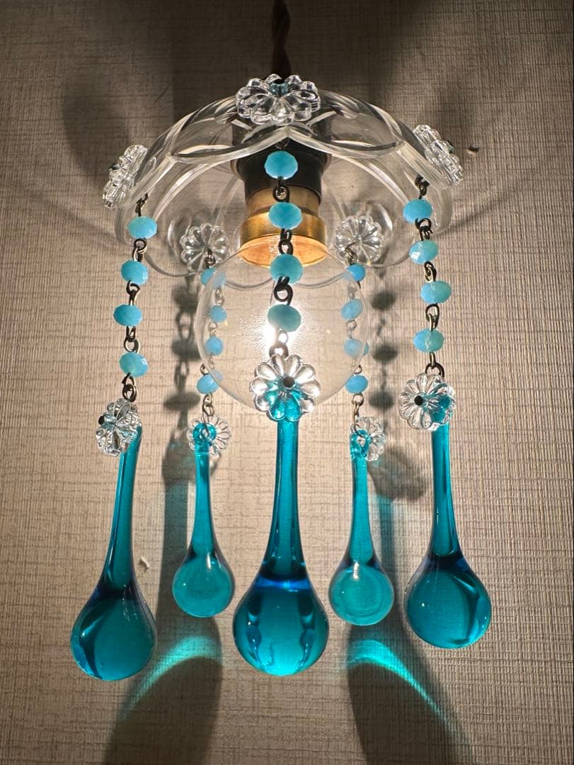 フランス アンティーク スカイブルー・ムラーノガラスの可愛いミニシャンデリア＊