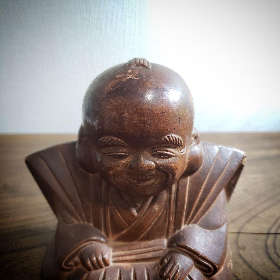 福助　古備前　貯金箱　縁起物　アンティーク　昭和レトロ　骨董品　明治　大正