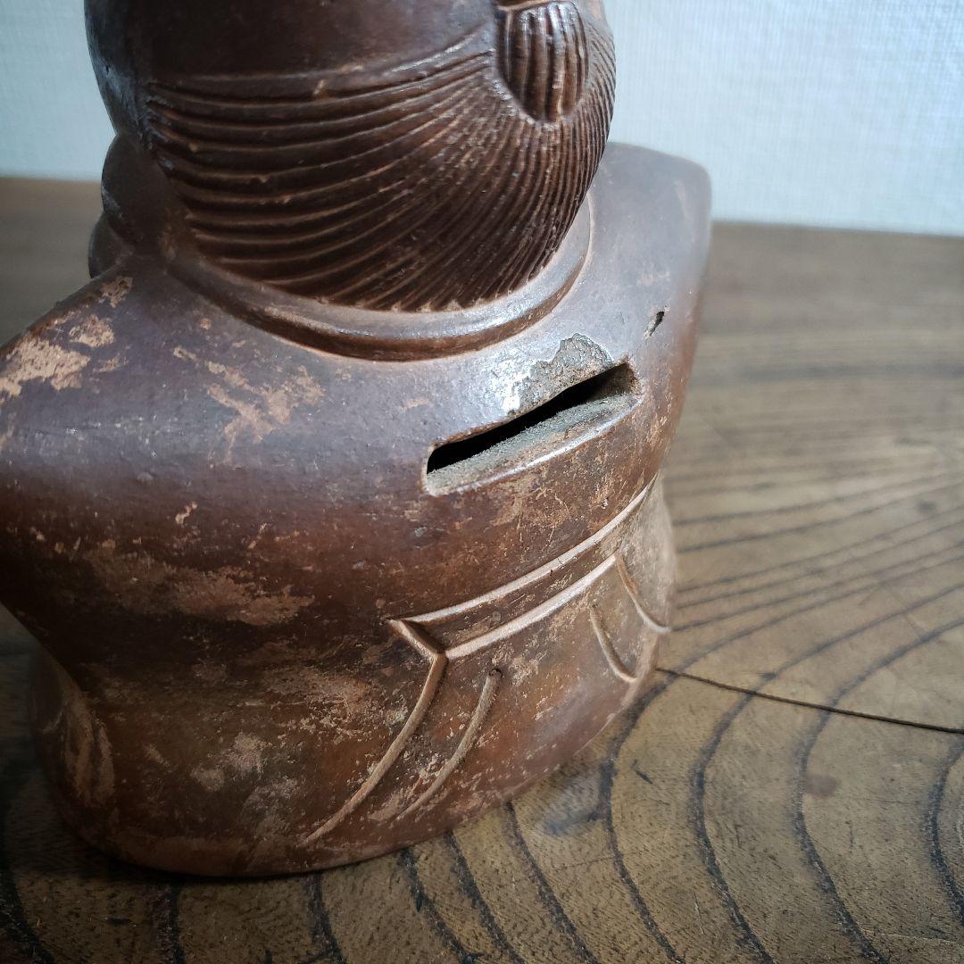 福助　古備前　貯金箱　縁起物　アンティーク　昭和レトロ　骨董品　明治　大正