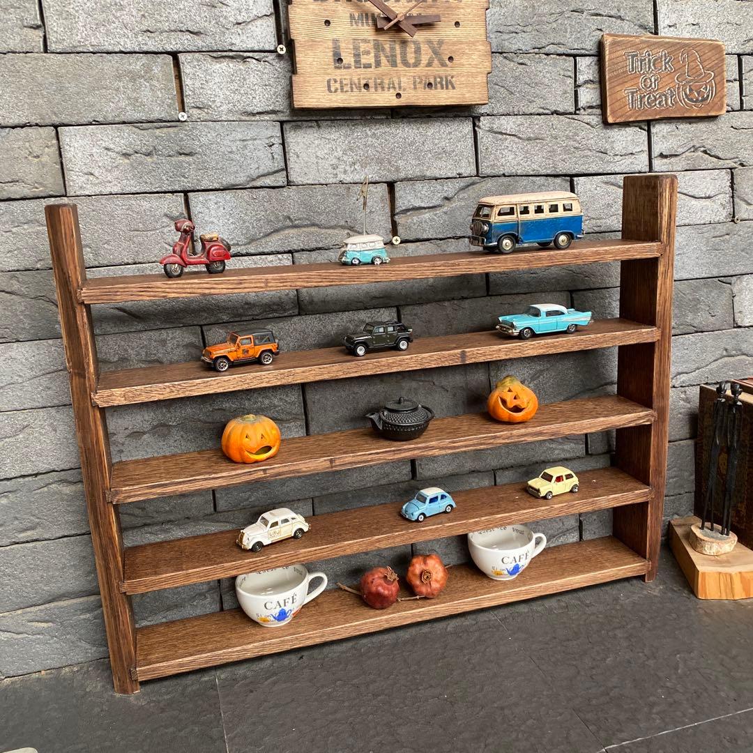 男前木製オープンシェルフ　手作り飾り棚　ホワイトオーク無垢材