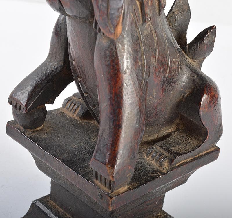 中国　唐木紫檀製　獅子鈕印材　置物　M 　R4624