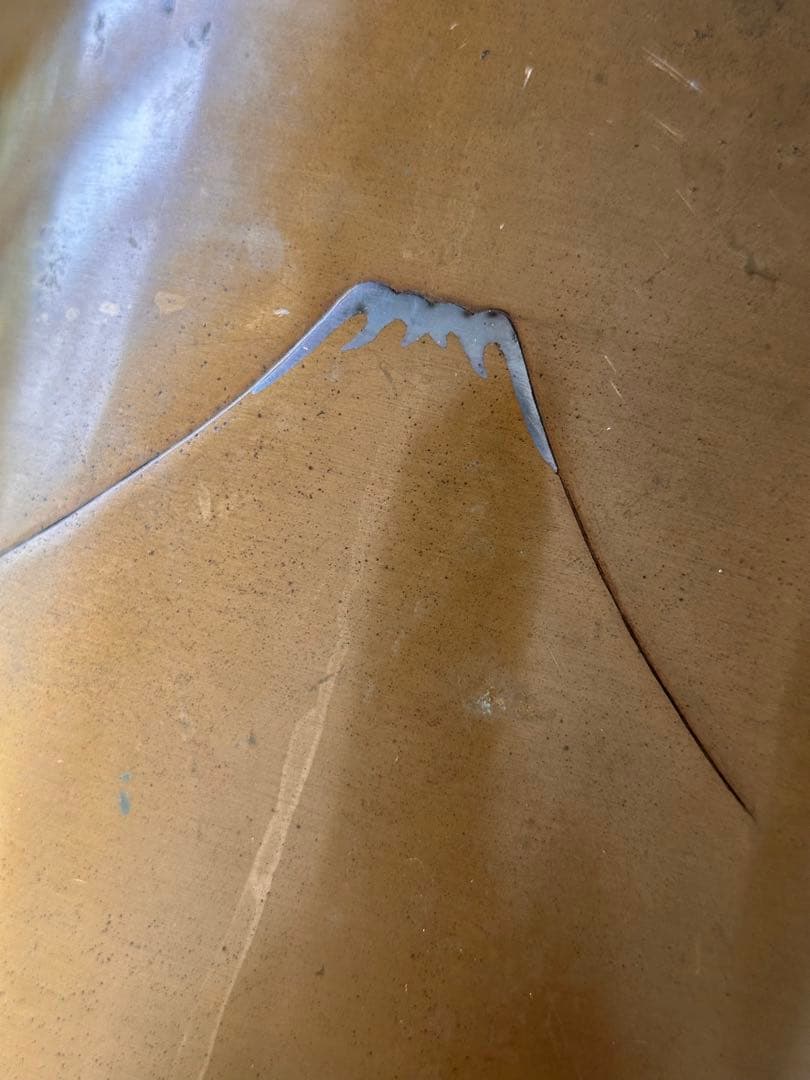 宣徳銅火鉢一対　三保の富士象嵌入れ　一対重量約6.6kg 共箱付