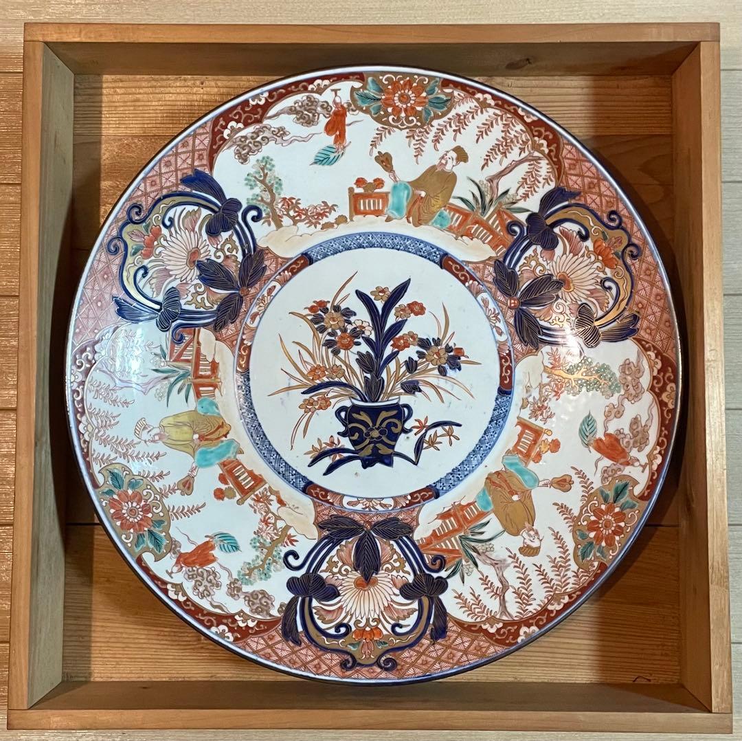 古伊万里　染錦　大皿　箱付　d557