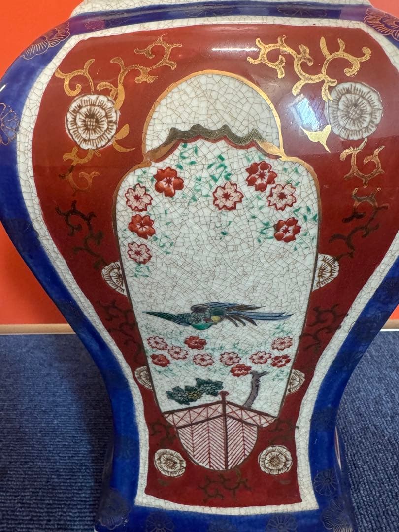 1862 薩摩焼　花鳥図　沈香壺　飾壺　高38cm  時代物