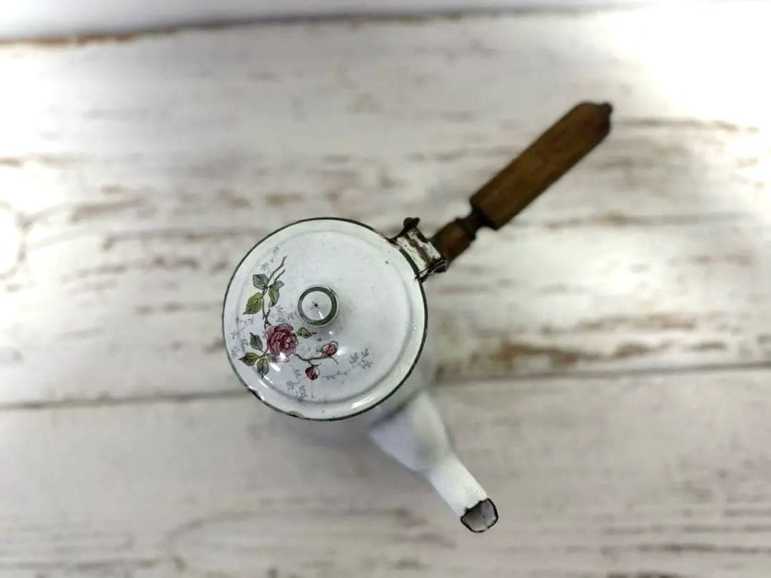 フランスアンティーク BB社 エナメル ホーローポット 薔薇柄 ショコラティエ