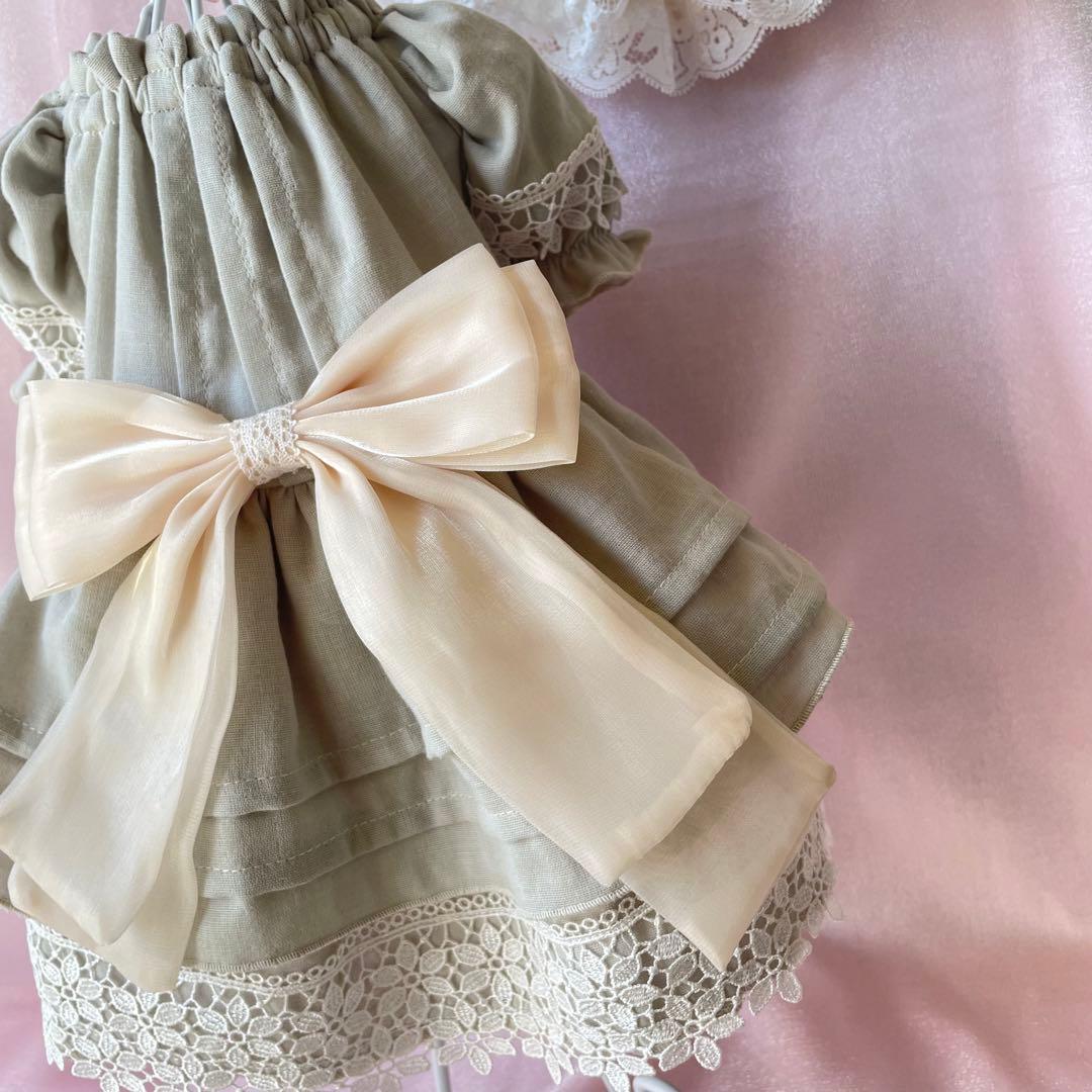 ナチュラル＆クラシカルなペチコートワンピース　つけ襟付き　犬服　ハンドメイド