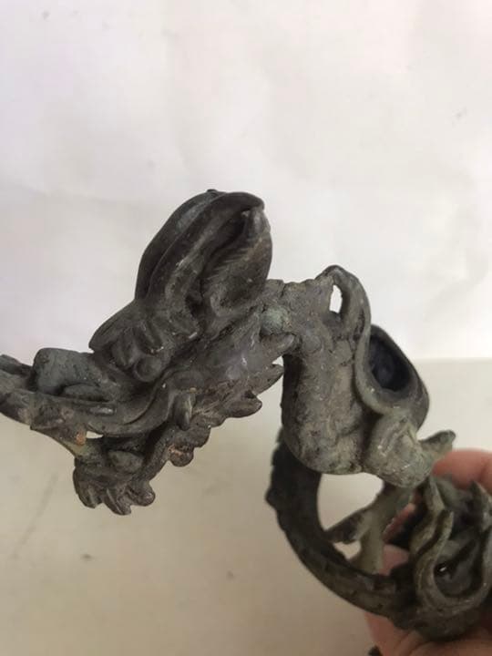 明治時期古銅金工龍置物，長13.5cm，重300克