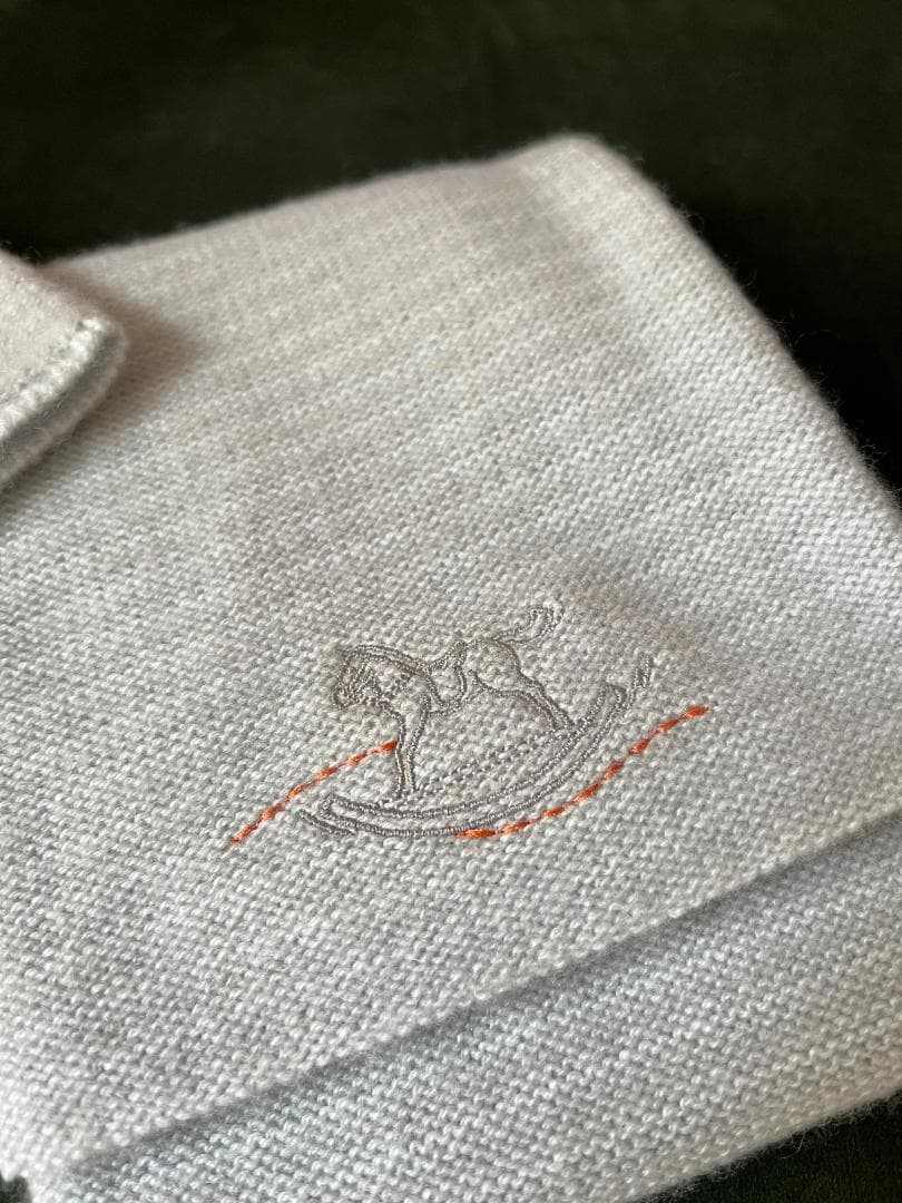 [ベビー] エルメス / グレーブルー カシミヤ100% スカーフ＆帽子セット