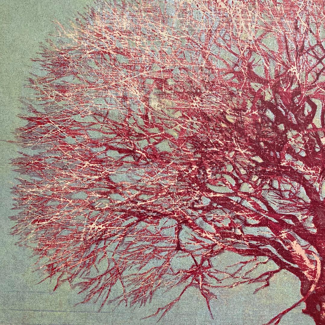 【真作保証】星襄一「赤い木」1973年 木版画 直筆サイン 版画 絵画