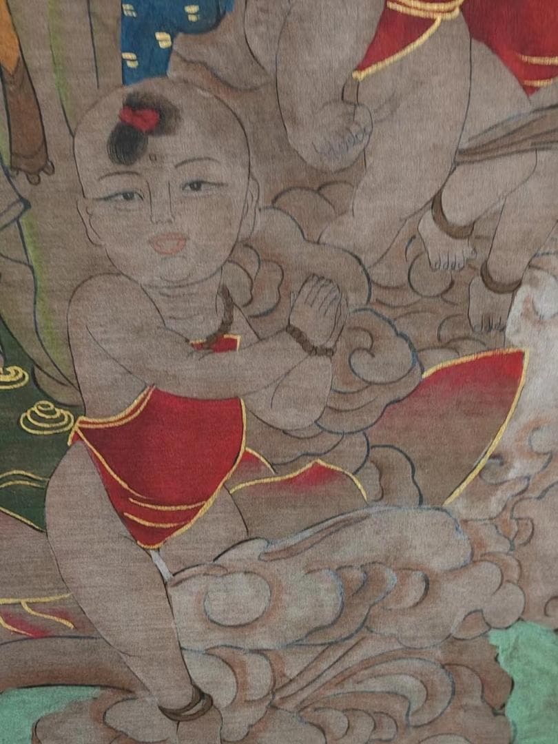 中国古美術・純手描き・吴道子人物画芯・觀音画像167x86cm・書画・絹本・仏像