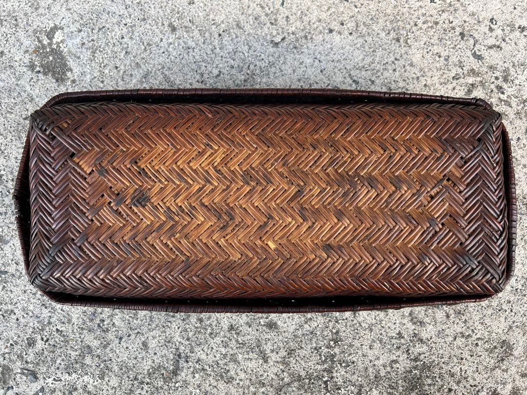 行李 茶箱 弁当箱 文箱 古道具 竹籠 竹かご すず竹 蓋物 古民具 飴色 2
