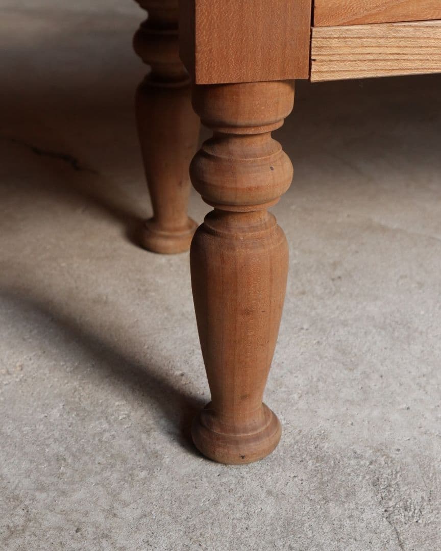 総欅(ケヤキ)材のろくろ脚ローテーブル　古道具 古家具 アンティーク カフェ