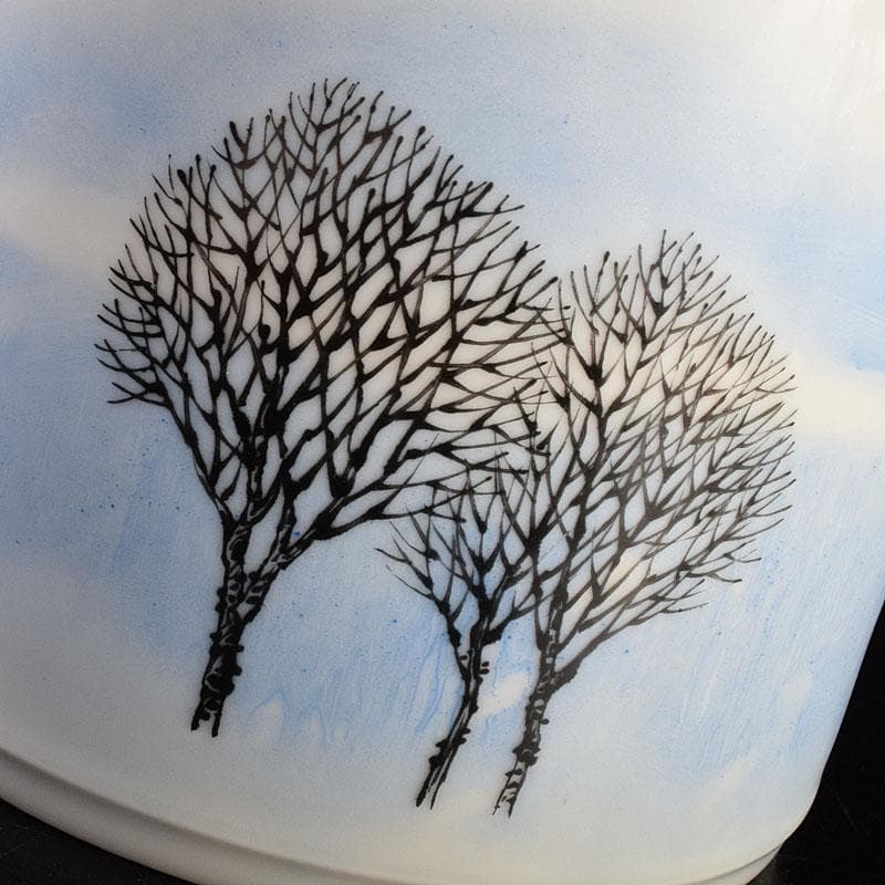 中国　景徳鎮製　徐江雲作　新彩筆筒　作品證書付　共箱　M　R9381H