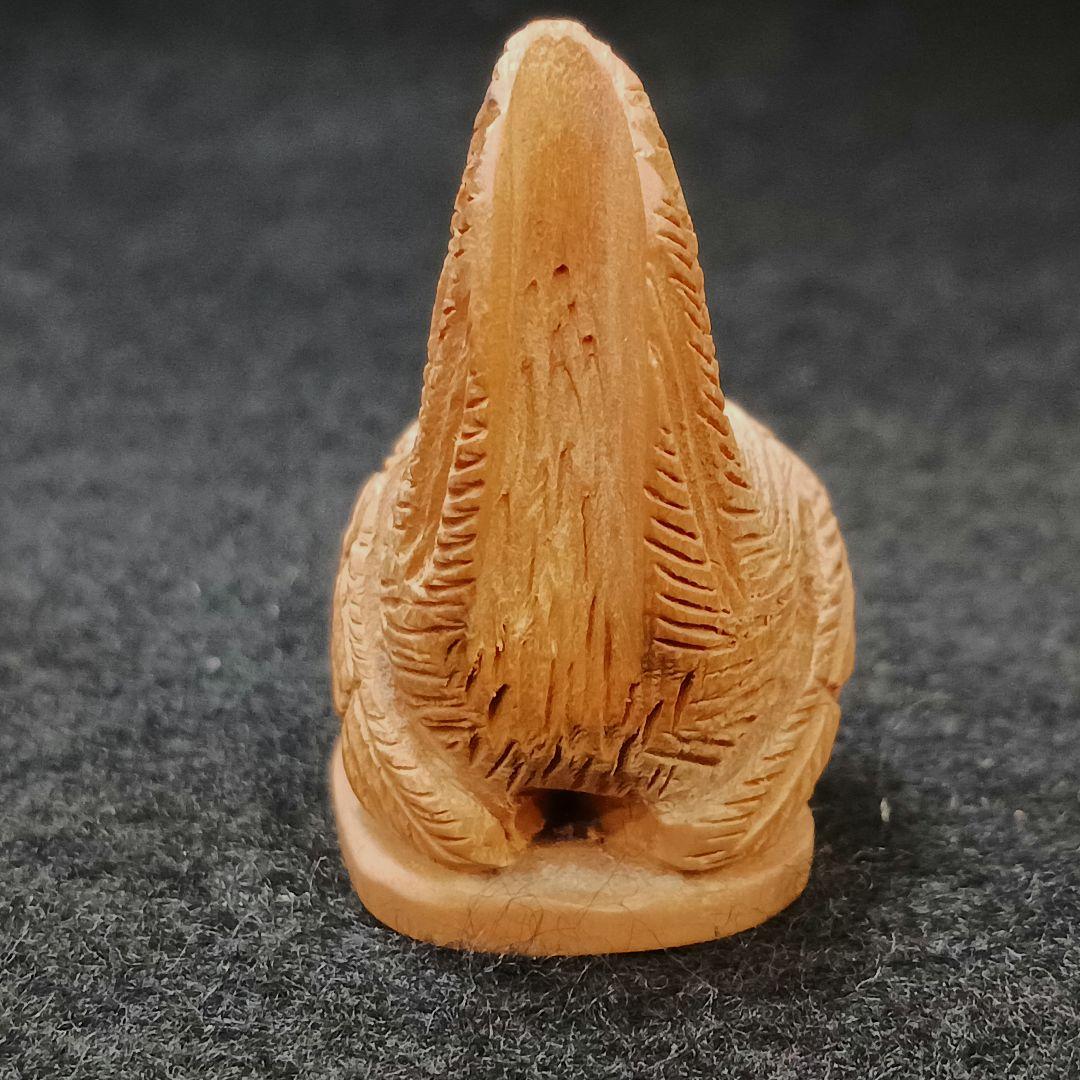 時代物 吉川造 木彫り鶏根付 提物　ひ